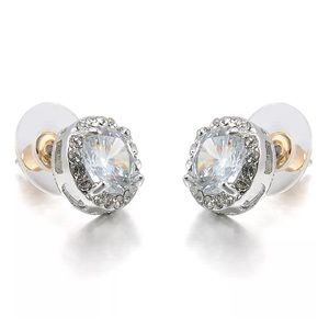 Crystal Zircon Stud White Gold Plated Earrings💎